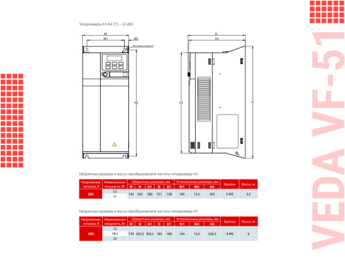 ABA00009 Преобразователь частоты VF-51-P5K5-0013-T4-E20-B-H, 380В, 5,5кВт, 13А фото 4